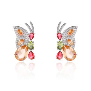 Wholesale butterfly zircon earrings with colorful stones and 925 silver pins from JuneJewelry.com – premium fashion jewelry for bulk orders.