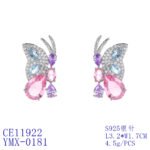 Wholesale butterfly zircon earrings with colorful stones and 925 silver pins from JuneJewelry.com – premium fashion jewelry for bulk orders.