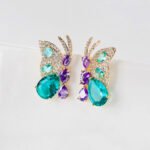 Wholesale butterfly zircon earrings with colorful stones and 925 silver pins from JuneJewelry.com – premium fashion jewelry for bulk orders.