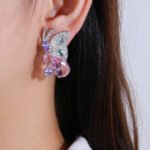 Wholesale butterfly zircon earrings with colorful stones and 925 silver pins from JuneJewelry.com – premium fashion jewelry for bulk orders.