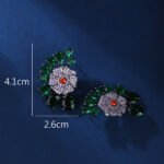 Wholesale floral zircon earrings with colorful red and yellow stones on gold plated copper from JuneJewelry.com – unique flower jewelry for bulk orders.