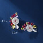 Wholesale floral zircon earrings with colorful red and yellow stones on gold plated copper from JuneJewelry.com – unique flower jewelry for bulk orders.