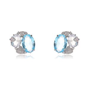 Wholesale blue zircon earrings with sky-blue oval stones and 925 silver needles from JuneJewelry.com – luxury nautical fashion jewelry for bulk buyers.