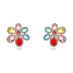 Wholesale multi-color flower earrings with colorful teardrop zircon and 925 silver pins from JuneJewelry.com – premium fashion jewelry for bulk orders.