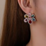 Wholesale multi-color flower earrings with colorful teardrop zircon and 925 silver pins from JuneJewelry.com – premium fashion jewelry for bulk orders.