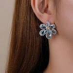 Wholesale multi-color flower earrings with colorful teardrop zircon and 925 silver pins from JuneJewelry.com – premium fashion jewelry for bulk orders.