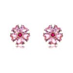 Wholesale pink flower earrings with heart-shaped zircon and 925 silver pins from JuneJewelry.com – cherry blossom fashion jewelry for bulk orders.