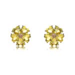 Wholesale pink flower earrings with heart-shaped zircon and 925 silver pins from JuneJewelry.com – cherry blossom fashion jewelry for bulk orders.