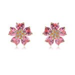 Wholesale pink zircon earrings with heart-shaped petals and 925 silver pins on gold plated copper from JuneJewelry.com – romantic flower jewelry for bulk orders.