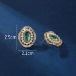 Wholesale vintage pearl earrings with pink oval stone and zircon halo on gold plated copper from JuneJewelry.com – luxury boutique jewelry.