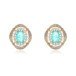 Wholesale vintage pearl earrings with pink oval stone and zircon halo on gold plated copper from JuneJewelry.com – luxury boutique jewelry.