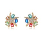 Wholesale starfish zircon earrings with multi-colored oval stones and 925 silver needles from JuneJewelry.com – unique coastal fashion jewelry for bulk purchase.