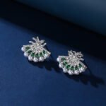 Wholesale fan pearl earrings with pink zircon accents and 18K gold plated copper from JuneJewelry.com – luxury 925 silver needle jewelry.