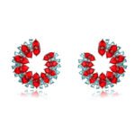 Wholesale yellow zircon hoop earrings with pink accents on real gold plated copper from JuneJewelry.com – luxury fashion jewelry for bulk buyers.