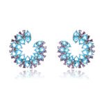 Wholesale yellow zircon hoop earrings with pink accents on real gold plated copper from JuneJewelry.com – luxury fashion jewelry for bulk buyers.