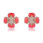 Wholesale clover pearl earrings with yellow and green stones on gold plated brass from JuneJewelry.com – unique floral jewelry for bulk orders.