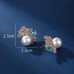 Wholesale floral pearl earrings with multicolored cubic zirconia and 925 silver needles from JuneJewelry.com – luxury jewelry for bulk orders.