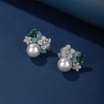 Wholesale floral pearl earrings with multicolored cubic zirconia and 925 silver needles from JuneJewelry.com – luxury jewelry for bulk orders.
