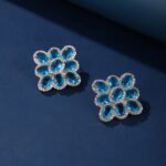 Wholesale multicolor flower earrings with red, blue, and yellow zircons on 14K gold plated brass from JuneJewelry.com – luxury floral jewelry for bulk orders.