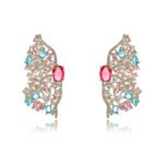 Wholesale colorful butterfly earrings with multicolored zircon stones and 925 silver pins from JuneJewelry.com – premium wing-shaped jewelry for bulk orders.