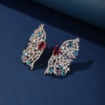 Wholesale colorful butterfly earrings with multicolored zircon stones and 925 silver pins from JuneJewelry.com – premium wing-shaped jewelry for bulk orders.