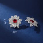 Wholesale red heart earrings with white zircon flower petals and 925 silver pins from JuneJewelry.com – luxury bridal jewelry for bulk orders.