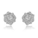 Wholesale floral zircon earrings with white pavé petals on real gold plated copper from JuneJewelry.com – luxury blossom studs for bulk orders.