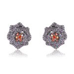 Wholesale floral zircon earrings with white pavé petals on real gold plated copper from JuneJewelry.com – luxury blossom studs for bulk orders.