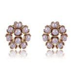 Wholesale shell pearl earrings with zircon stones and gold plated copper floral design from JuneJewelry.com – 925 silver needle fashion jewelry for bulk buyers.
