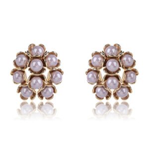 Wholesale shell pearl earrings with zircon stones and gold plated copper floral design from JuneJewelry.com – 925 silver needle fashion jewelry for bulk buyers.