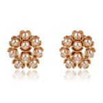 Wholesale shell pearl earrings with zircon stones and gold plated copper floral design from JuneJewelry.com – 925 silver needle fashion jewelry for bulk buyers.