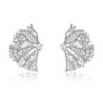 Wholesale pink flower earrings with central yellow zircon and 925 silver needles from JuneJewelry.com – unique floral brass jewelry for bulk buyers.