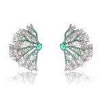 Wholesale pink flower earrings with central yellow zircon and 925 silver needles from JuneJewelry.com – unique floral brass jewelry for bulk buyers.