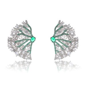 Wholesale pink flower earrings with central yellow zircon and 925 silver needles from JuneJewelry.com – unique floral brass jewelry for bulk buyers.