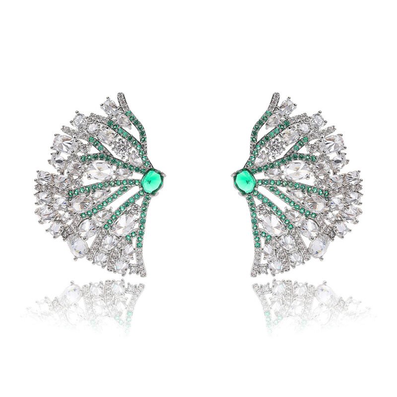 Wholesale pink flower earrings with central yellow zircon and 925 silver needles from JuneJewelry.com – unique floral brass jewelry for bulk buyers.