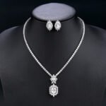 Wholesale zircon jewelry set with necklace and S925 silver needle earrings in real gold plated copper from JuneJewelry.com – premium bridal jewelry for bulk orders.