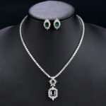 Wholesale zircon jewelry set with necklace and S925 silver needle earrings in real gold plated copper from JuneJewelry.com – premium bridal jewelry for bulk orders.