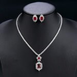 Wholesale zircon jewelry set with necklace and S925 silver needle earrings in real gold plated copper from JuneJewelry.com – premium bridal jewelry for bulk orders.