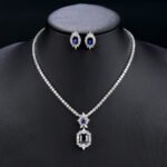 Wholesale zircon jewelry set with necklace and S925 silver needle earrings in real gold plated copper from JuneJewelry.com – premium bridal jewelry for bulk orders.