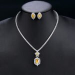 Wholesale zircon jewelry set with necklace and S925 silver needle earrings in real gold plated copper from JuneJewelry.com – premium bridal jewelry for bulk orders.