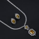 Wholesale zircon jewelry set with necklace and S925 silver needle earrings in real gold plated copper from JuneJewelry.com – premium bridal jewelry for bulk orders.