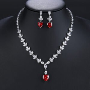 Wholesale copper zircon jewelry set with marquise and heart-cut stones, real gold plated copper from JuneJewelry.com – premium bridal accessories for bulk orders.