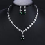 Wholesale copper zircon jewelry set with marquise and heart-cut stones, real gold plated copper from JuneJewelry.com – premium bridal accessories for bulk orders.