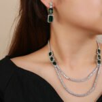 Wholesale luxury zircon set with necklace, S925 silver needle earrings, and emerald accents from JuneJewelry.com – high-quality gold plated bridal jewelry for bulk orders.