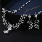 Wholesale zircon jewelry set with real gold plating and marquise-cut white stones from JuneJewelry.com – luxury bridal copper jewelry for bulk orders.