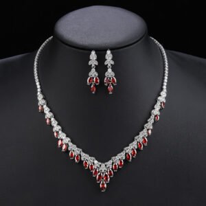 Wholesale copper zircon set with marquise stones and real gold plating from JuneJewelry.com – luxury bridal jewelry for bulk orders.