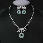 Wholesale copper zircon jewelry set with real gold plating and 925 silver needle earrings from JuneJewelry.com – luxury bridal accessories for bulk orders.