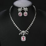 Wholesale copper zircon jewelry set with real gold plating and 925 silver needle earrings from JuneJewelry.com – luxury bridal accessories for bulk orders.