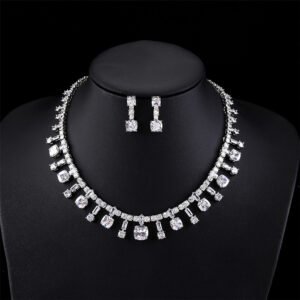 Wholesale luxury zircon set with gold plated copper and S925 silver needle earrings from JuneJewelry.com – premium bridal jewelry for bulk orders.