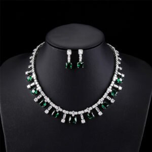 Wholesale luxury zircon set with gold plated copper and S925 silver needle earrings from JuneJewelry.com – premium bridal jewelry for bulk orders.